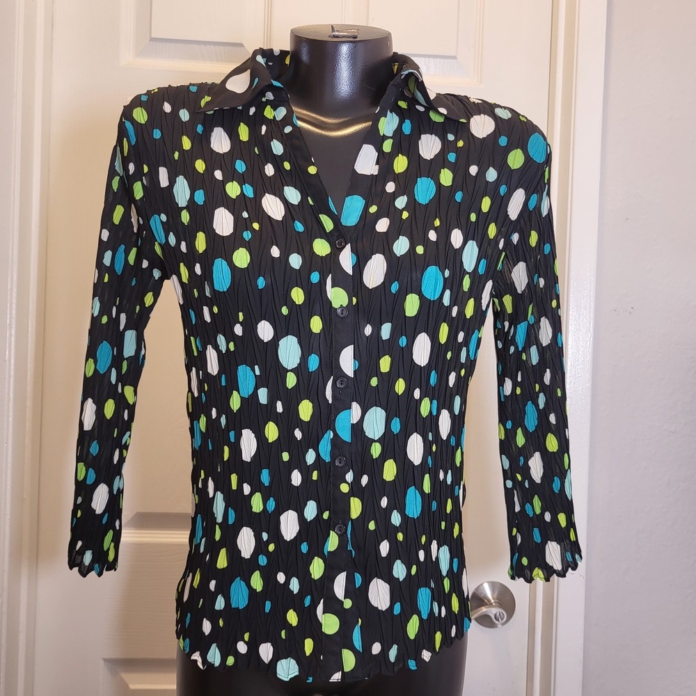 Vintage Le Grange Petite‎ Small Top Blouse Polka Dot Button Down 100% Polyester